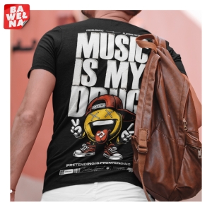 Koszulka MUSIC IS MY DRUG – Bawełniana z Nadrukiem Przód lub Tył